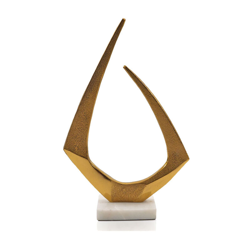 HomeRoots 17" Gold And White Aluminum And Marble Abstract Tabletop Sculpture image number 2