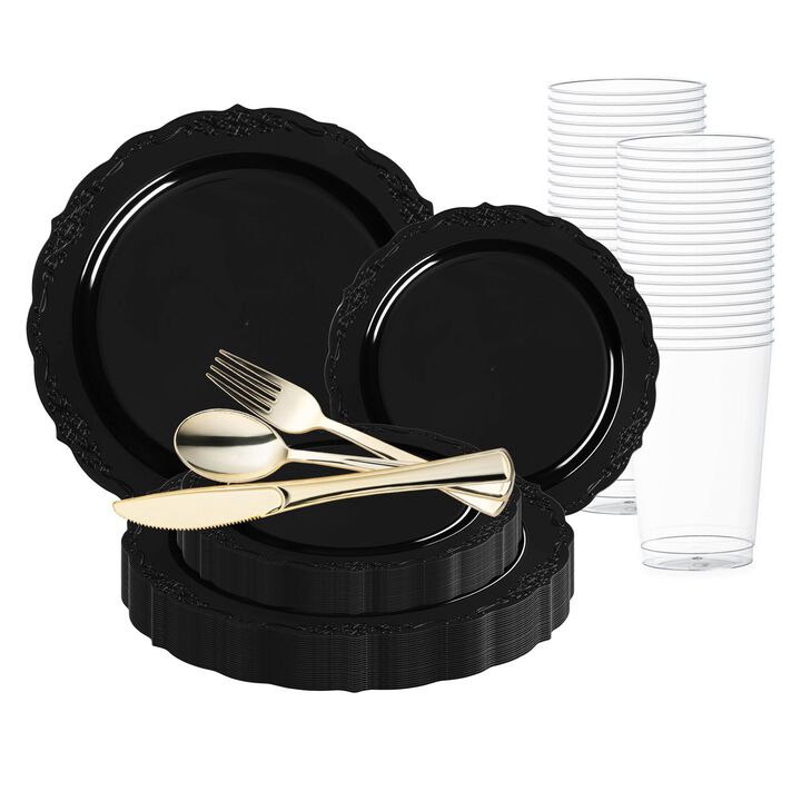 Black Vintage Rim Round Plastic Wedding Value Set (30 Sets)