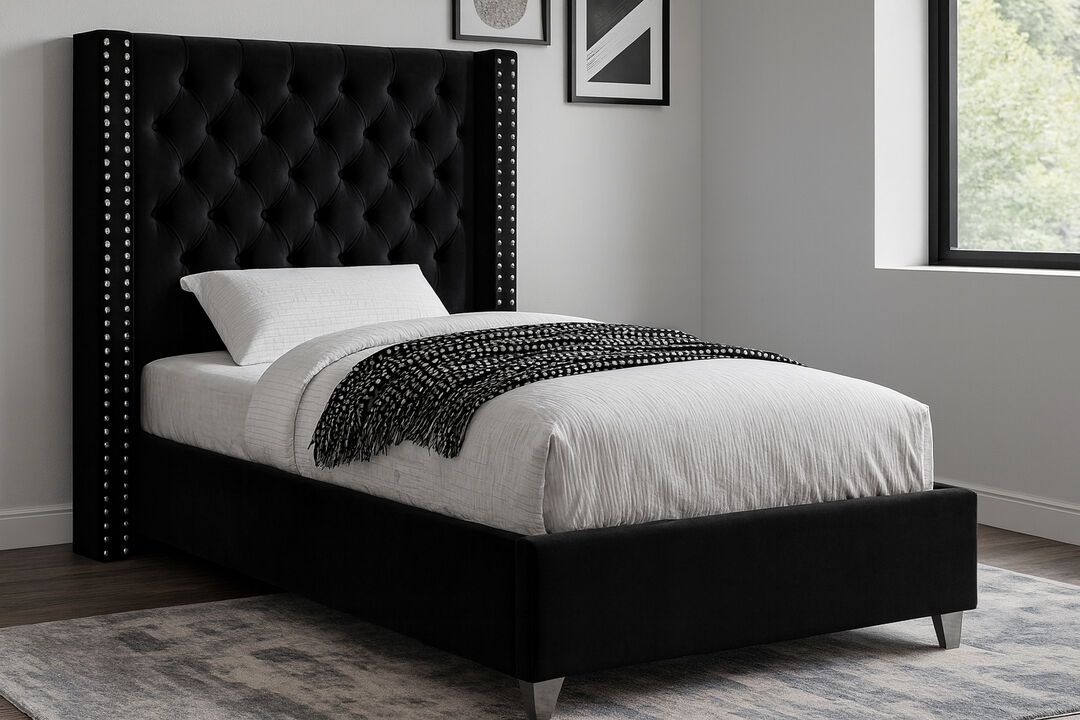 Meridian Furniture Aiden Black Velvet Twin Bed