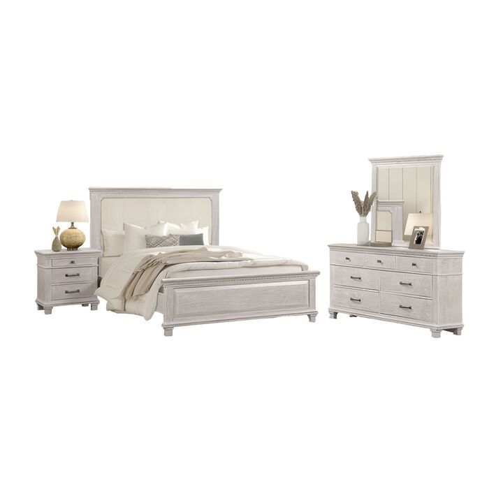 Leyne 4pc Queen Bedroom Set, Cream Upholstery, Weathered Gray