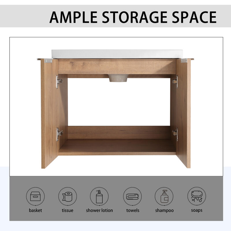 ELEMENT ACE Floating Bathroom Vanity with Single Resin Sink and Soft Close Doors image number 7