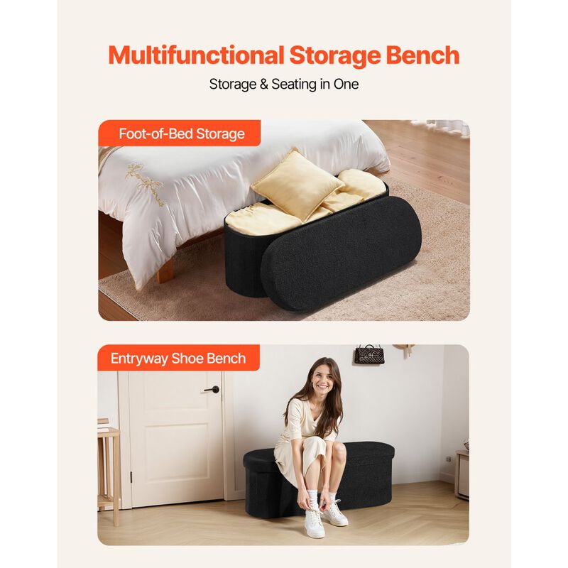 Teddy Fleece Storage Ottoman Bench with Folding Design for Bedroom Entryway image number 6