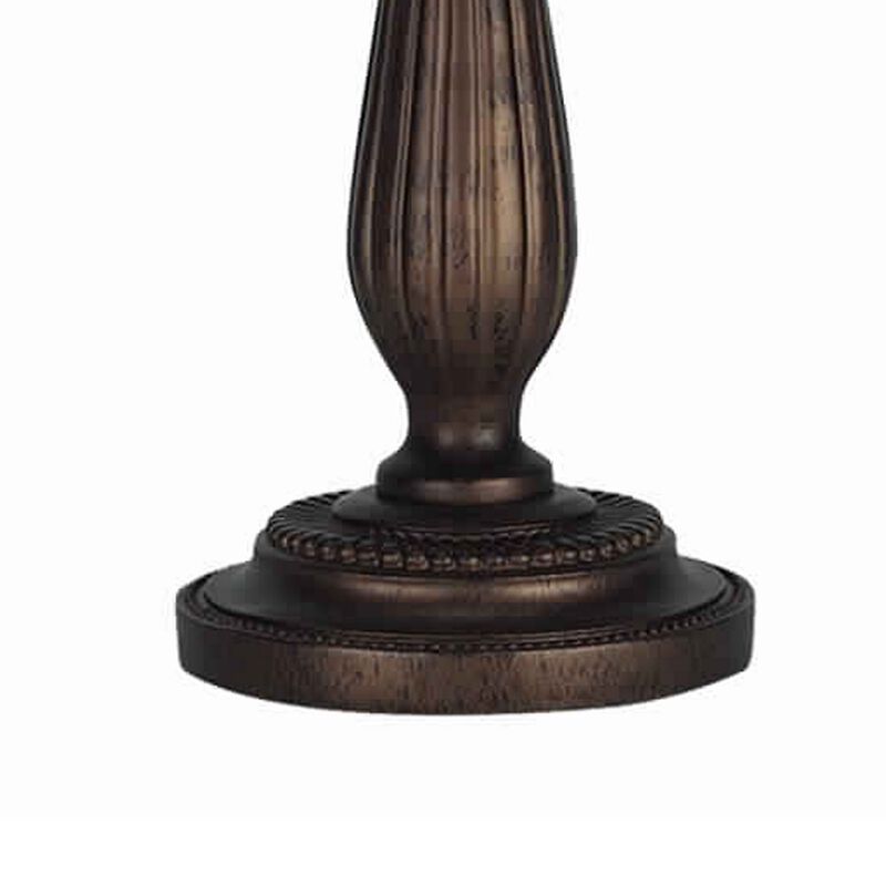 Swing Arm Metal Body Table Lamp with Fabric Bell Shade, Bronze and Beige - Benzara