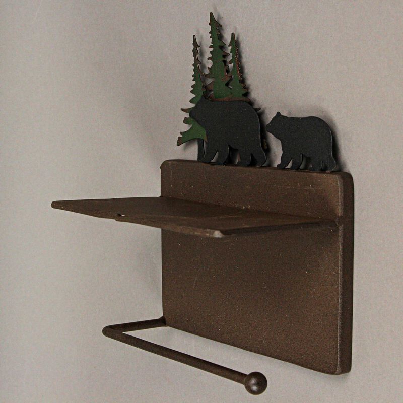 Rustic Brown Painted Metal Walking Bear Toilet Paper Roll Holder W/ Phone Shelf image number 6