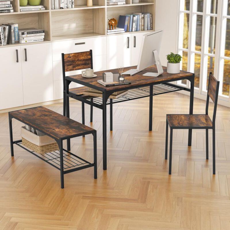 Hivvago Industrial Style Rectangular Kitchen Table with Bench and Chairs
