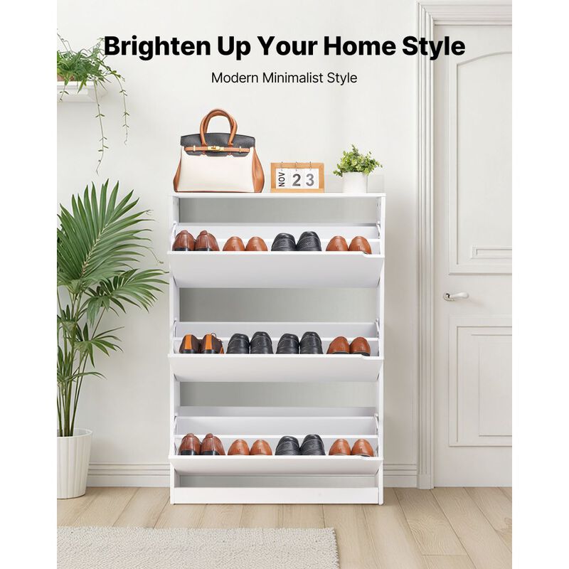 Modern Shoe Cabinet with 3 Flip Drawers, Anti-Tip Freestanding Organizer image number 7