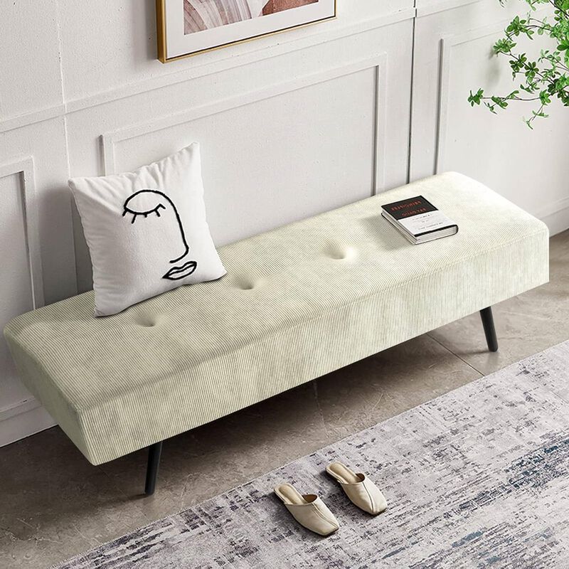 Mid-Century Corduroy Upholstered End-of-Bed Bench &ndash; Stylish Bedroom Accent image number 1