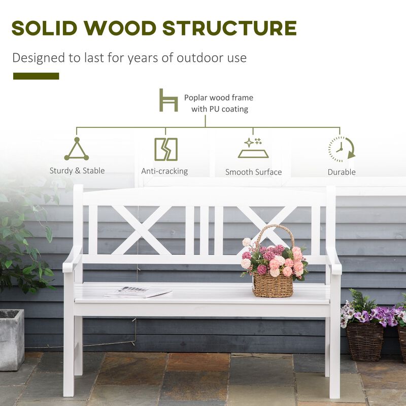 White Outdoor Seating: 2-Seater Wooden Garden Bench with X-Shape Back