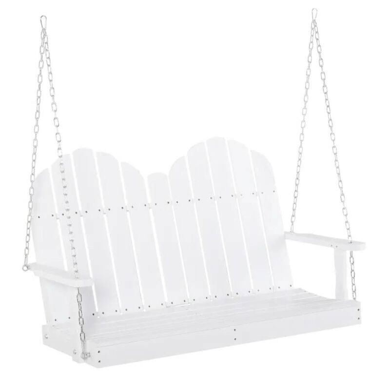 Hivvago White Solid Wood 2-Seater Hanging Patio Porch Swing
