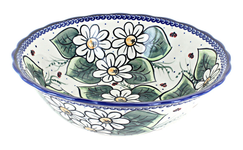 Blue Rose Polish Pottery Spring Blossom Large Serving Bowl