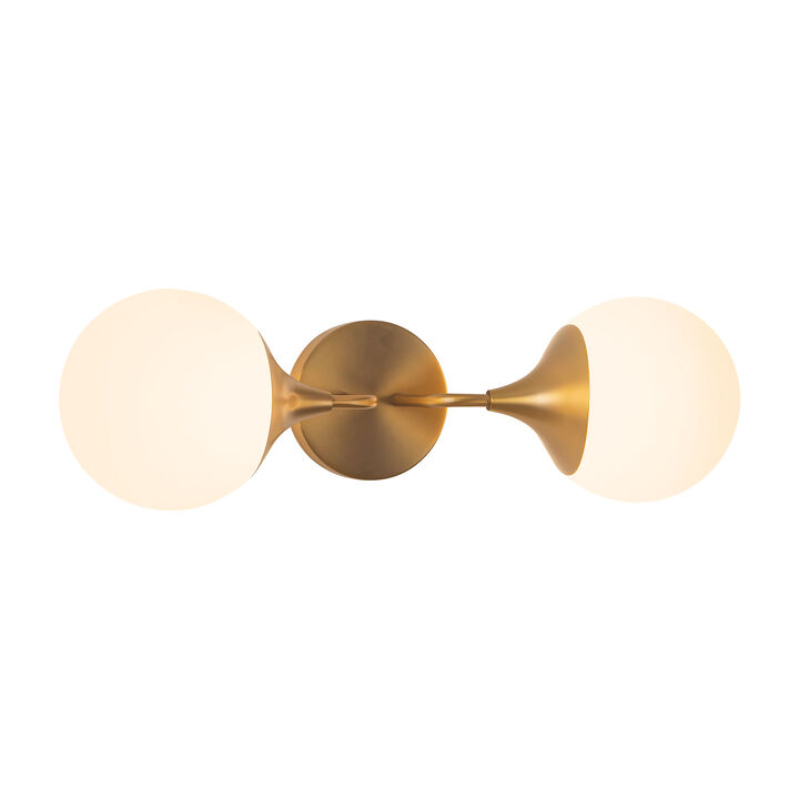 Nouveau 19-in Aged Gold/Opal Matte Glass 2 Lights Damp-Rated Wall/Vanity Light