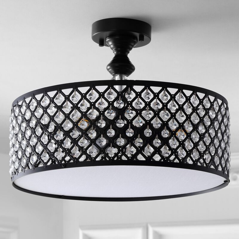 Elise 3-Light Crystal/Metal Drum Semi-Flush Mount
