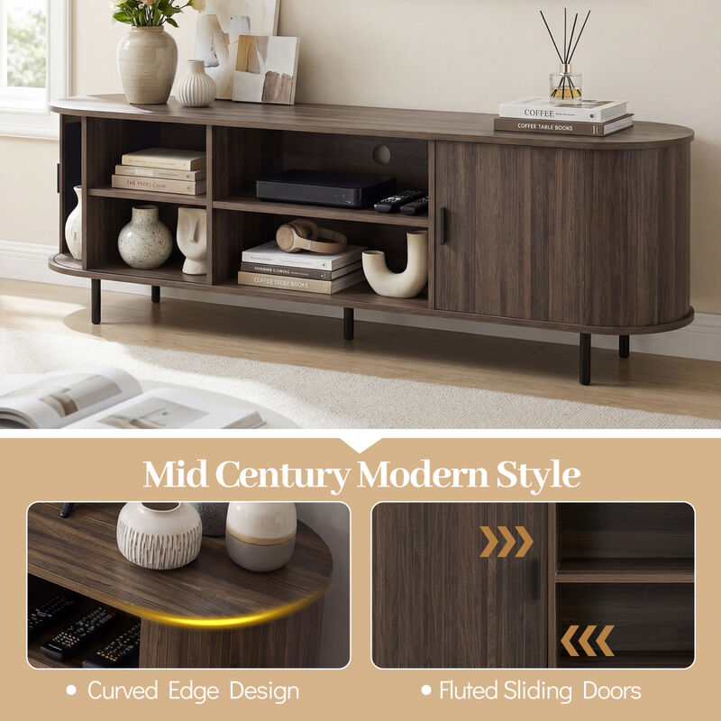Modern Entertainment Center TV Stand with Fluted Sliding Doors image number 6