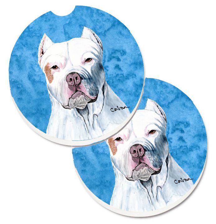 Caroline's Treasures Blue Pit Bull Set of 2 Cup Holder Car Coasters SC9130BUCARC, 2.56, Multicolor