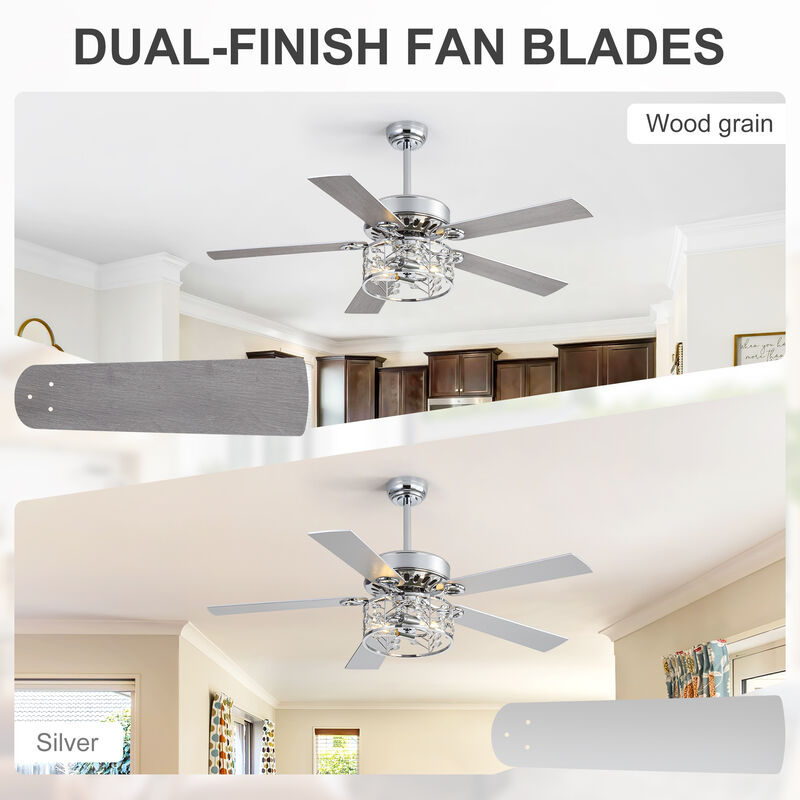 Breezary 52" Ceiling Fan with Crystal Light, 5 Blade,6 Speed, Remote image number 7