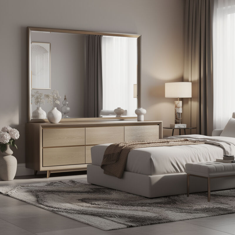 Lyni Dresser Mirror, Washed Oak Gray Wood Frame, Rectangular 40 Inch image number 1