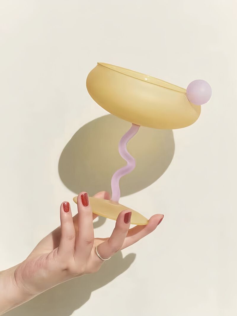 Jelly Bean Cocktail Coupe, Handblown Whimsical Wine Glasses image number 3