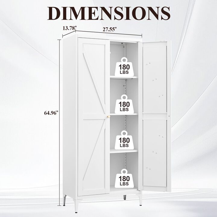 2 Doors Metal Storage Cabinet Kitchen Pantry Cabinet With Adjustable Shelves