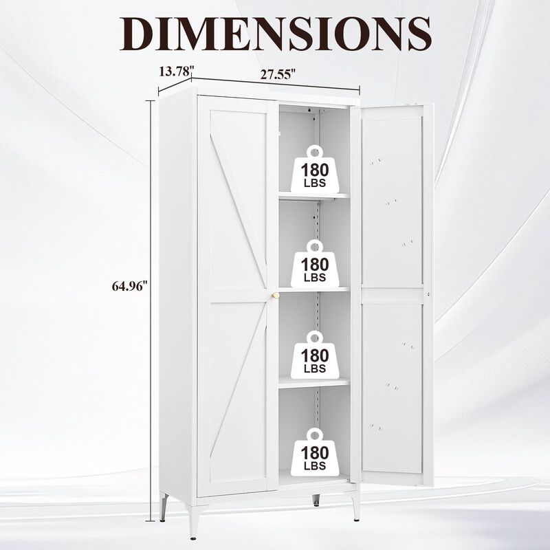 2 Doors Metal Storage Cabinet Kitchen Pantry Cabinet With Adjustable Shelves image number 1