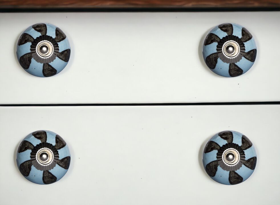 HomeRoots Set of Eight Blue And Gray Ceramic And Metal Drawer Pull Knobs
