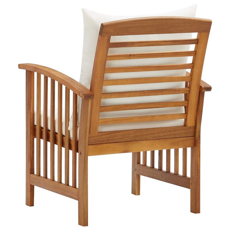 Mia Outdoor Chair Set of 2, White Fabric, Brown Wood, Slatted Design - Benzara