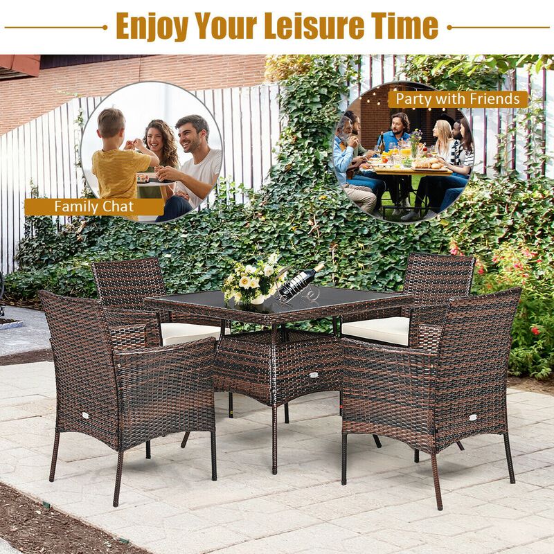 Outdoor 5 Pieces Dining Table Set with 1 Table and 4 Single Sofas