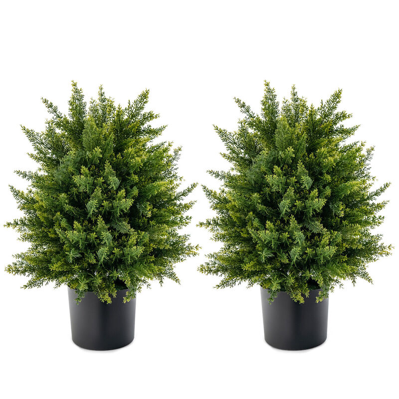 2-Pack Artificial Cedar Topiary Ball Trees in Cement Pots &ndash; Stylish Indoor or Outdoor Decor