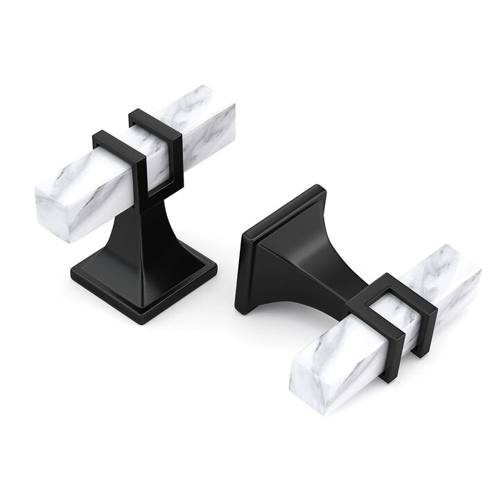 Lepatape 10 Pack White Marble Cabinet Knobs, Black T-bar Knobs Marble Grain and Black Knobs, Kitchen Cabinet Knobs, Solid Square