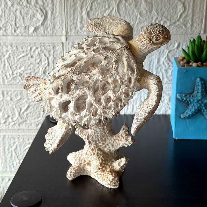 Sea Turtle Statue Whitewash Coral Look Polyresin Coastal Decor 7 In Tall image number 5