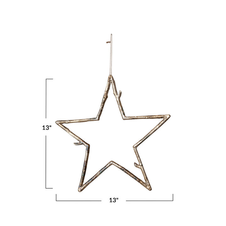 Metal Twig Star Ornament, Antique Gold Finish