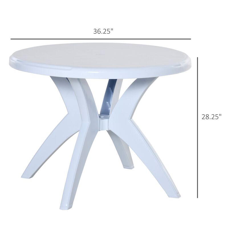 Patio Dining Table with Umbrella Hole Round Outdoor Bistro Table for Garden Lawn Backyard, White