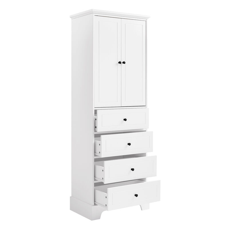 Whisen Bathroom Storage Cabinet with 2 Doors, Adjustable Shelf and 4 Drawer