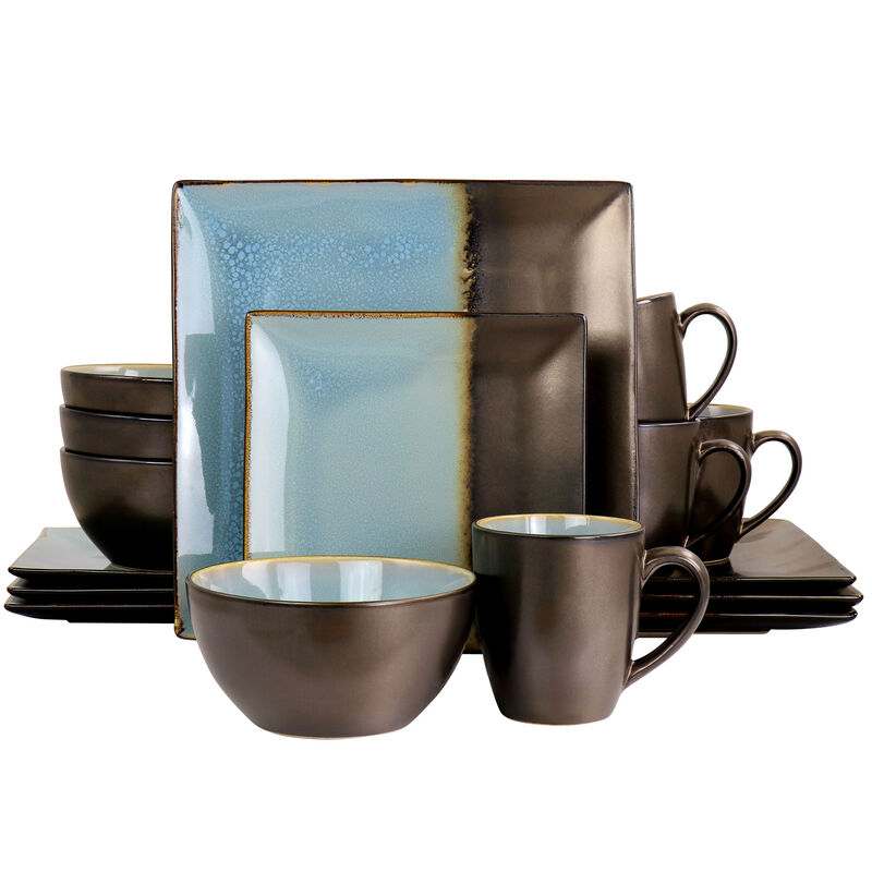Gibson Elite Kaidence 16 Piece Square Stoneware Dinnerware Set in Bronze image number 0