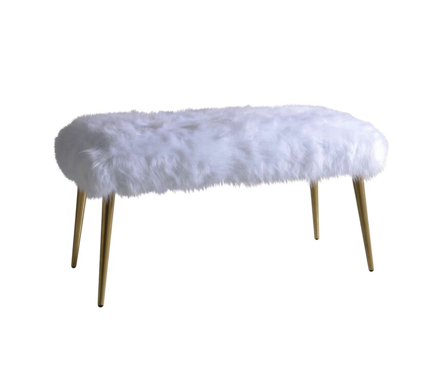 Faux Fur Bench with Upholstered Seat for Glam Bedroom or Living Room
