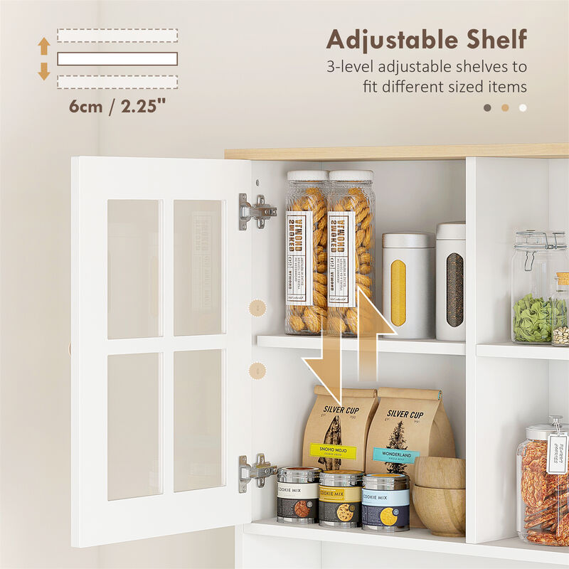 Hivvago 72" Kitchen Cabinet with Hutch and Glass Doors image number 5