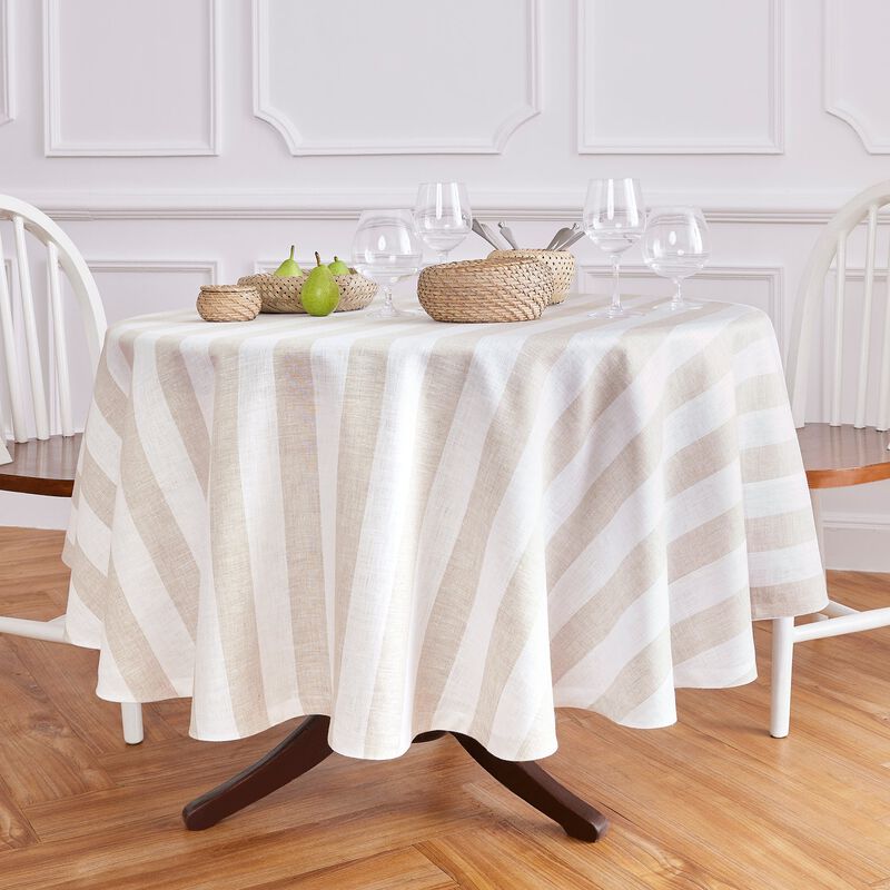 Christmas Linen Round Tablecloth - Cabana Stripe, Solino Home