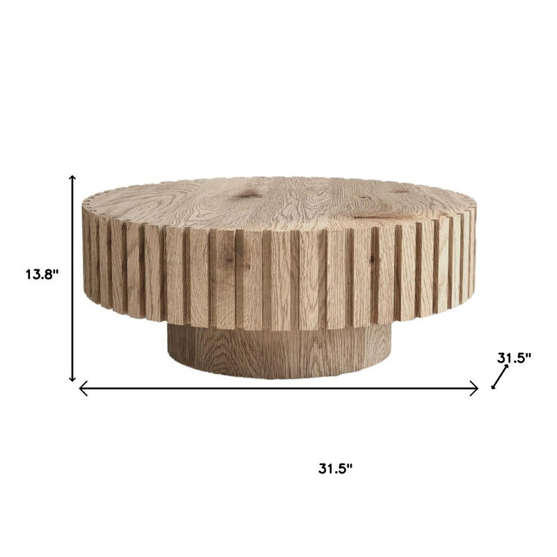 HomeRoots 32" Natural Wood Round Pedestal Coffee Table image number 3