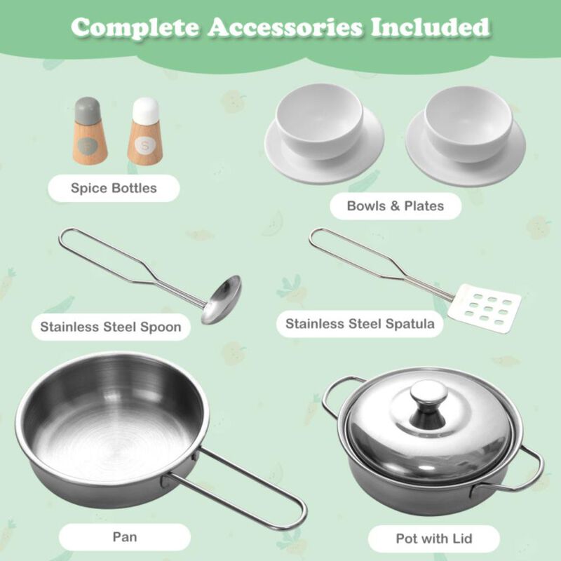 Hivvago Double Sided Kids Pretend Kitchen Playset with 2-Seat Cafe