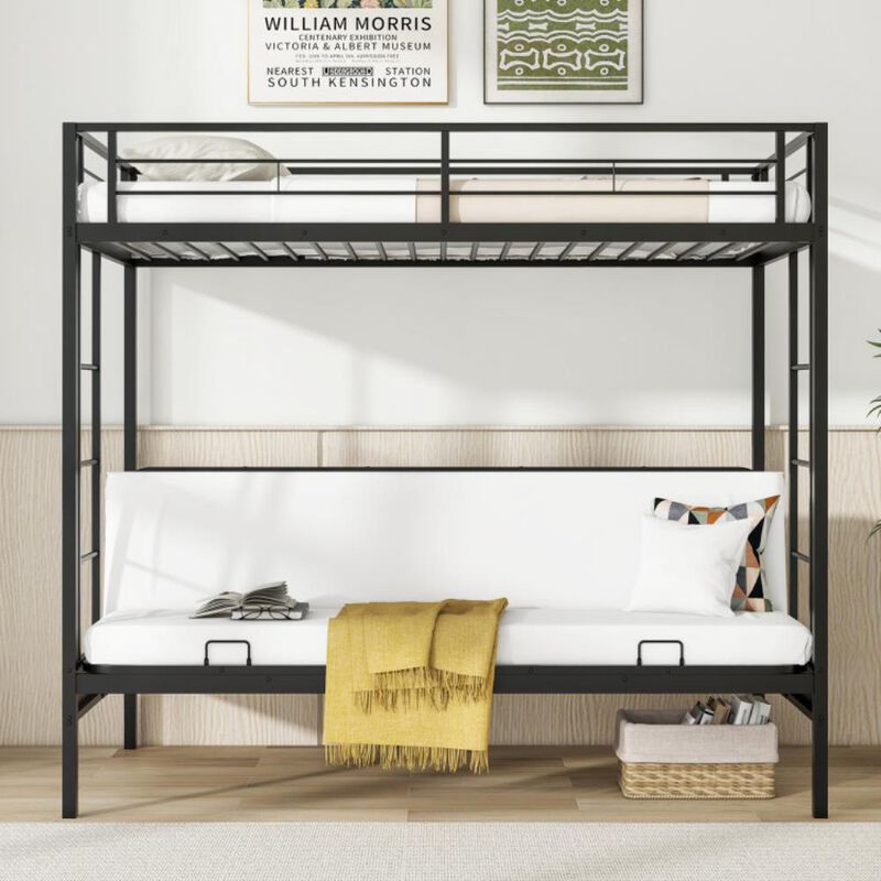 Hivvago Twin Over Futon Bunk Bed with 2 Ladders and Safety Guardrails