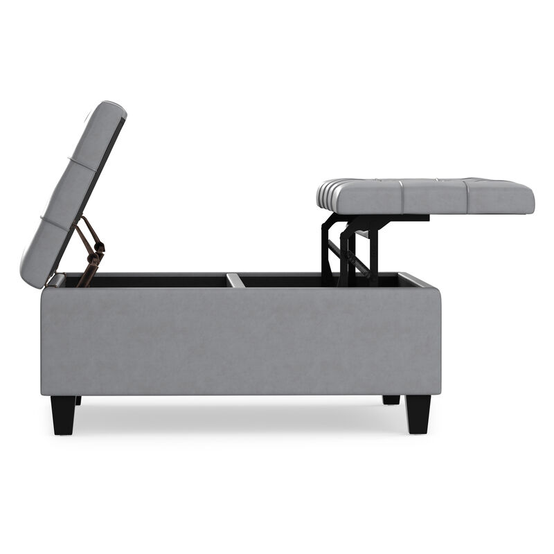 Harrison 36 inch Wide Transitional Square Coffee Table Storage Ottoman in Stone Grey Vegan Faux Leather, Assembled image number 3