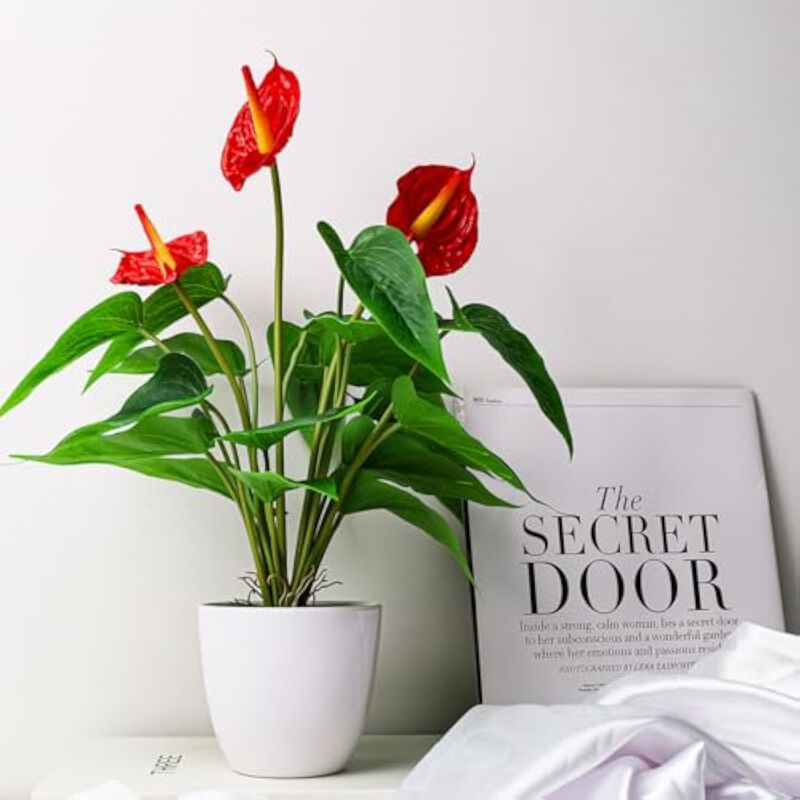 Red Artificial Outdoor Plants Home Decor Flower Anthurium image number 3