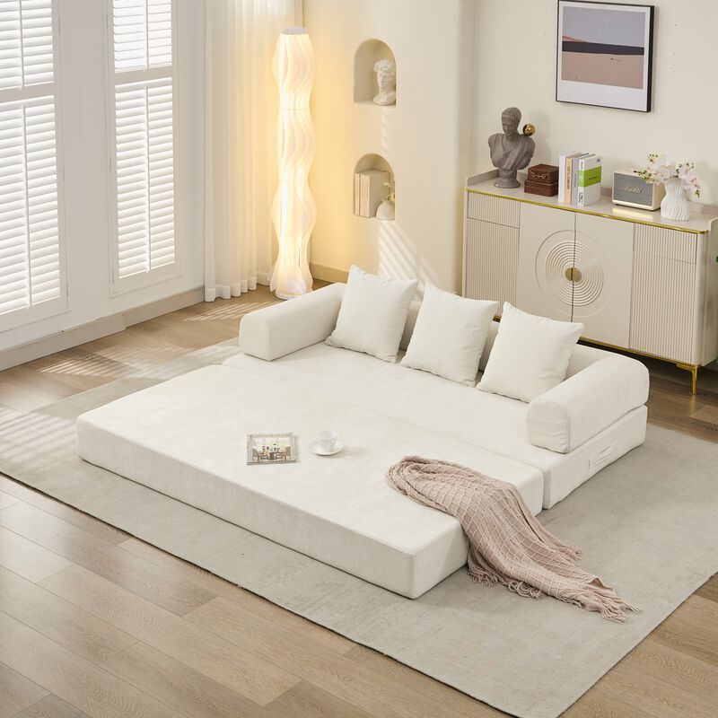 Convertible Folding Mattress Couch, Chenille Floor Sofa with Armrest, Floor Sofa Lounge Couch image number 8