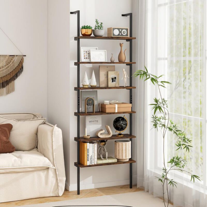 Hivvago 6-tier Ladder Shelf Industrial Wall Mounted Bookshelf