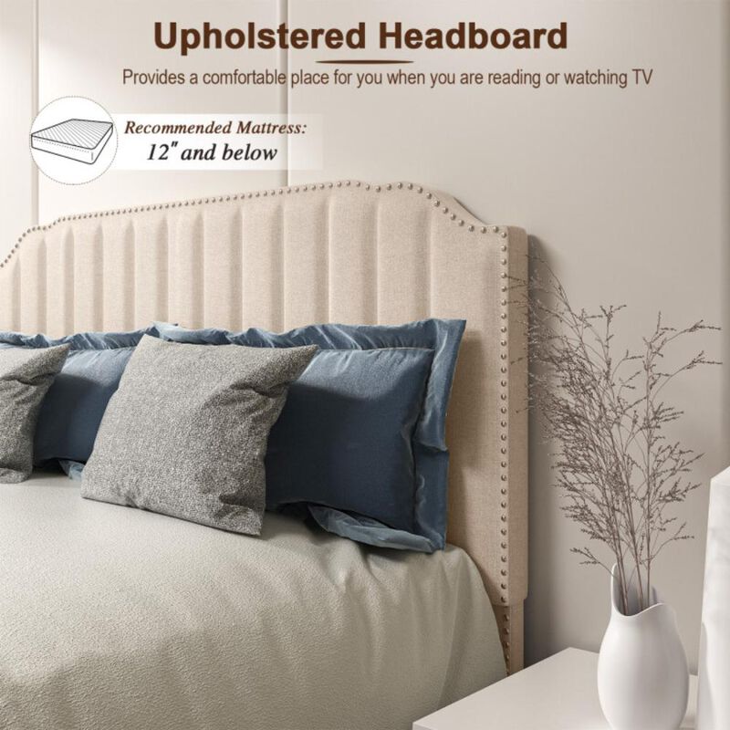 Hivvago Heavy Duty Upholstered Bed Frame with Rivet Headboard