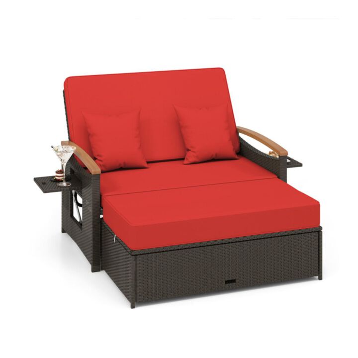 Hivvago Outdoor Wicker Daybed with Folding Panels and Storage Ottoman