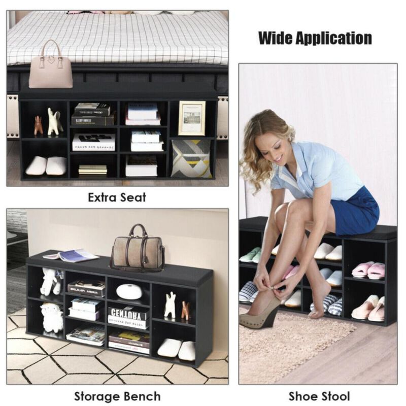 Hivvago 10-Cube Organizer Shoe Storage Bench with Cushion for Entryway
