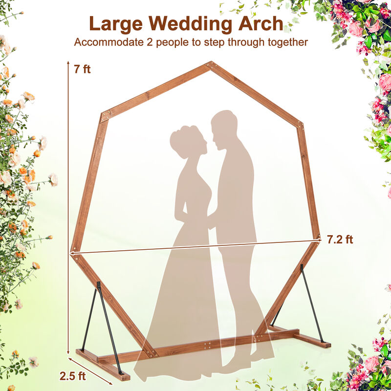 Wooden Wedding Arch Solid Wood Arbor Backdrop Stand for Wedding Ceremony-Heptagon