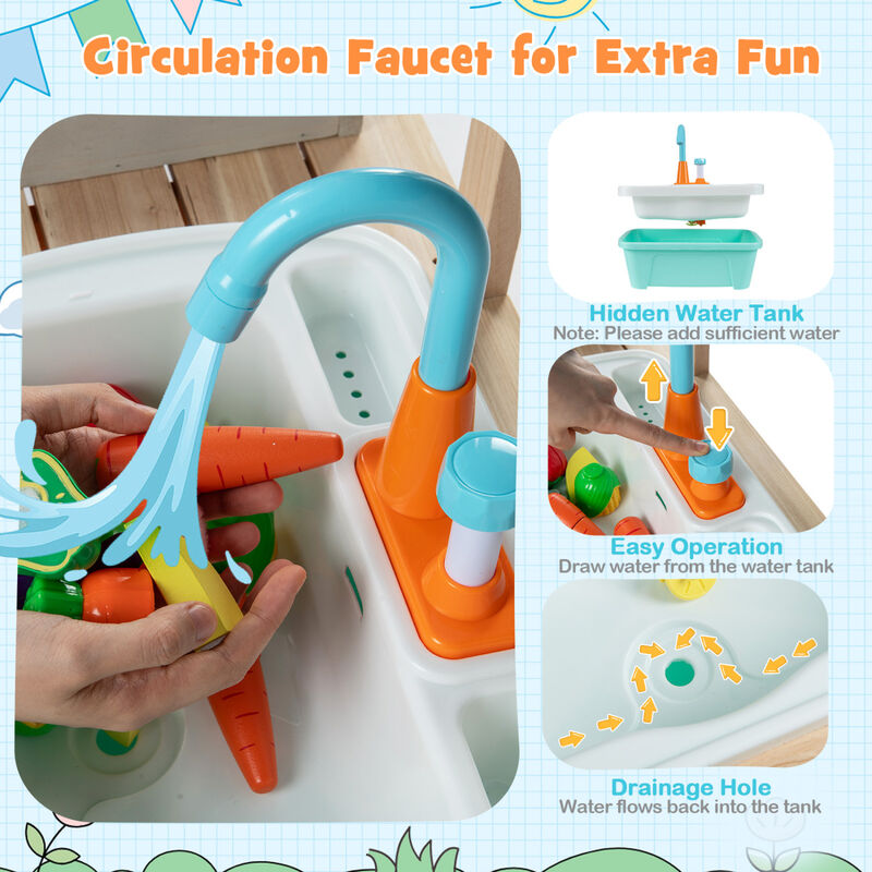 Wooden Toy Kitchen Playset for Kids with Removable Sink for Patio and Backyard-Multi-Color image number 4
