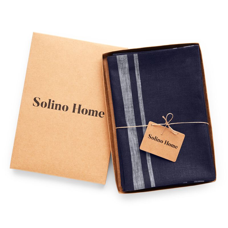 Solino Home 100% Pure Linen Dinner Napkins 20 x 20 Inch Set of 4 - French Stripe