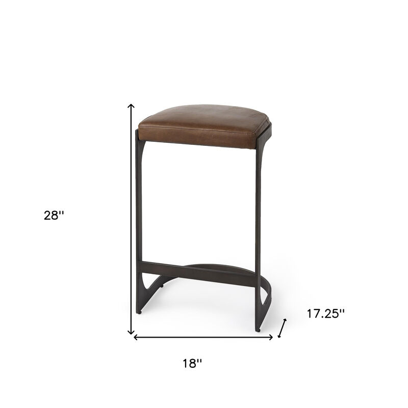 HomeRoots 29" Black Leather and Metal Backless Bar Chair image number 6